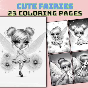 Grayscale Coloring Pages Cute Fairy Girls 23 Pages PDF Digital Download for Adults and Kids Magical Art Therapy Perfect Gift for Relaxation