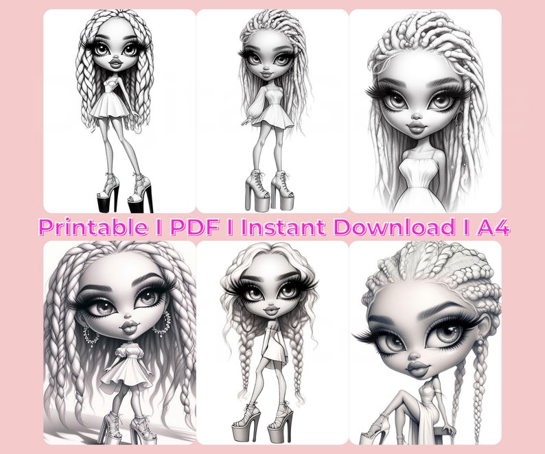 Grayscale Coloring Pages, Collection of Summer Vibe Girls, featuring charming illustrations. Perfect for relaxing and unleashing creativity. Instant download. Ideal for all ages. Enjoy colouring! Printable, Pdf, Coloring book. #grayscalecoloringpage