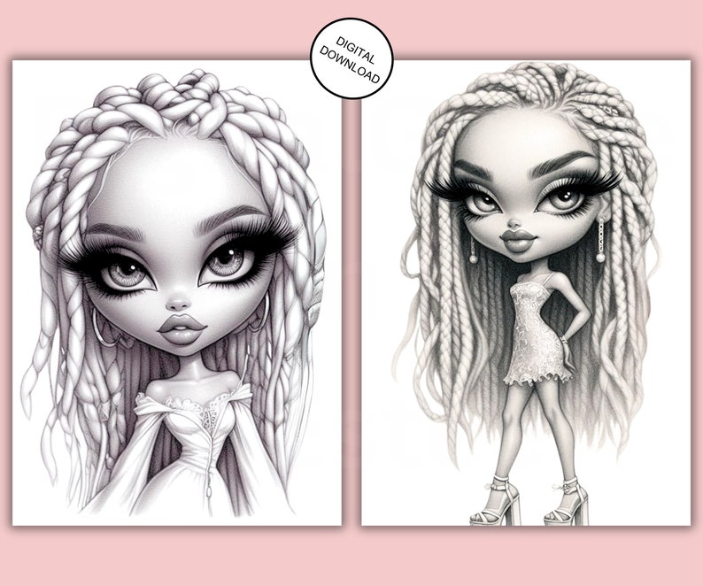 Grayscale Coloring Pages, Collection of Summer Vibe Girls, featuring charming illustrations. Perfect for relaxing and unleashing creativity. Instant download. Ideal for all ages. Enjoy colouring! Printable, Pdf, Coloring book. #grayscalecoloringpage