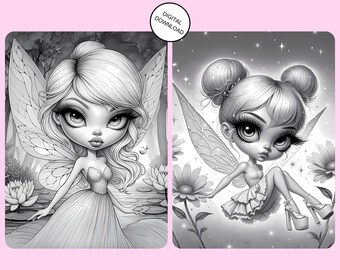 Grayscale Coloring Pdf Pages: 28 Fairy Girls Printable Pages A4 Activity Set Digital Instant Download for Kids and Adults Fun Stress Relief