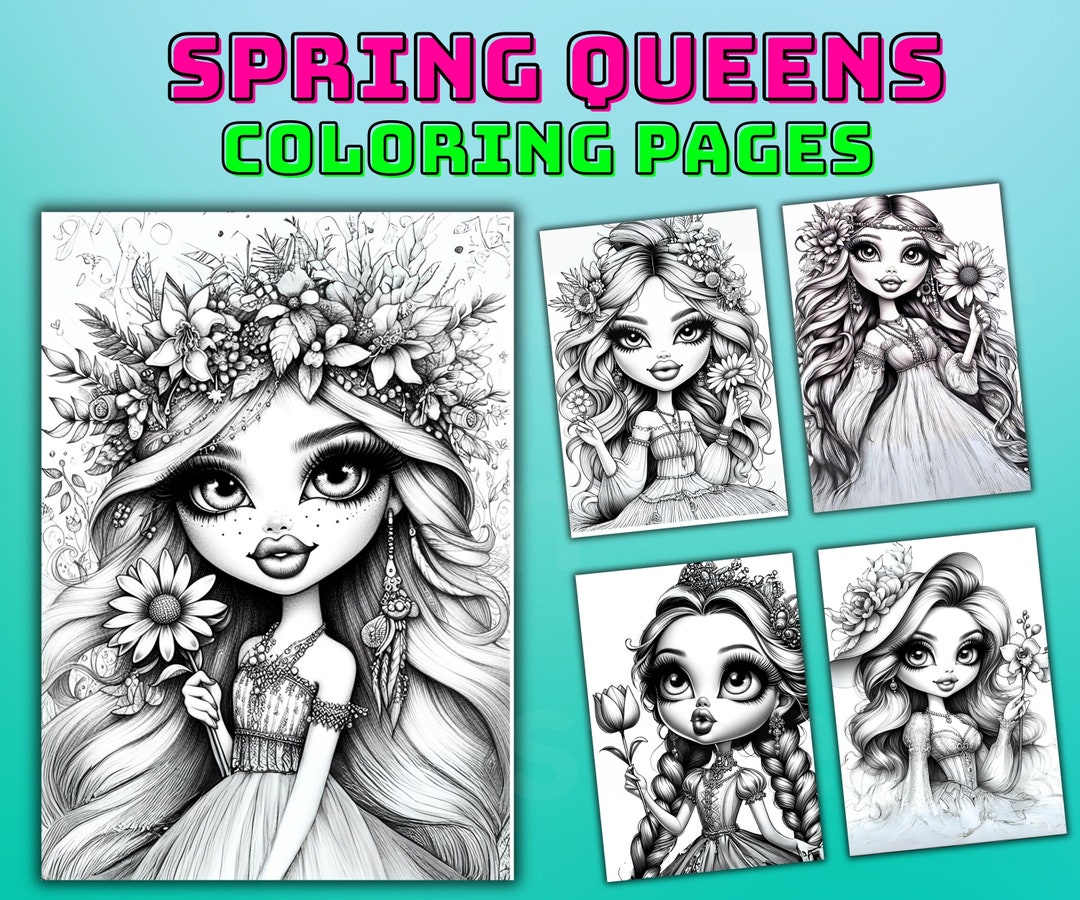 Spring Queems 24 Grayscale Coloring Page, Spring Queens, Instant Download, Fantasy ...