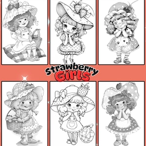 Livre de coloriage Charlotte aux fraises : 32 pages de dessins animés rétro en niveaux de gris (PDF imprimable)