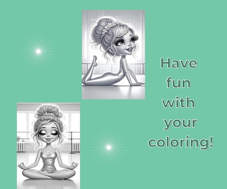 Stretchy Girls Yoga Coloring Pages: Funny Grayscale Art for Stress ...