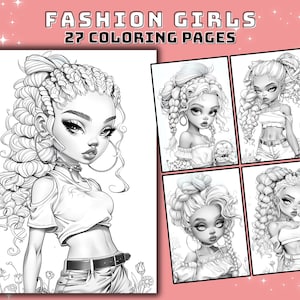 Afro Fashion Coloring Book: Big Eyes Grayscale Art - Black Women (Digital Download)