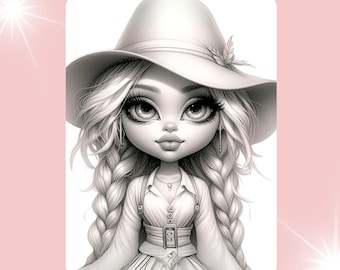 Elegant Hat Girls Coloring Pages: Grayscale Pencil Art (PDF)