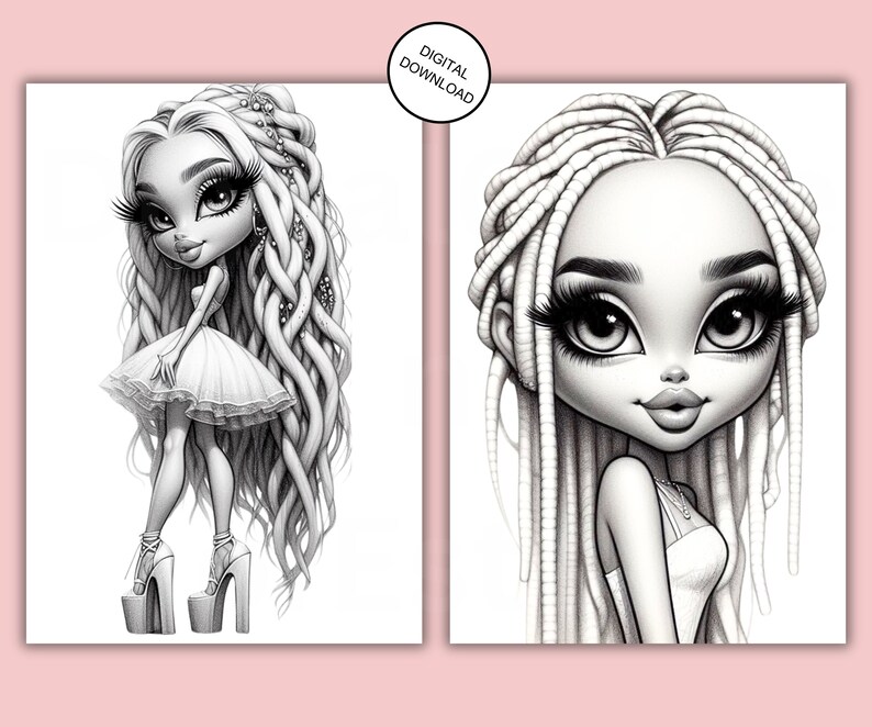 Grayscale Coloring Pages, Collection of Summer Vibe Girls, featuring charming illustrations. Perfect for relaxing and unleashing creativity. Instant download. Ideal for all ages. Enjoy colouring! Printable, Pdf, Coloring book. #grayscalecoloringpage