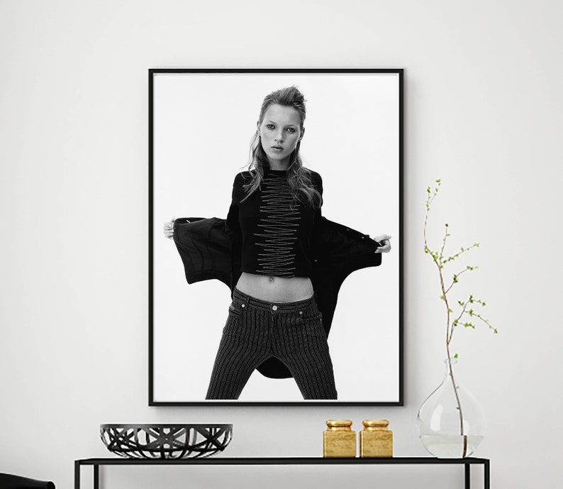 Kate Moss Photo Poster Printable Digital File Download Black White Photography Photograph Top Model Picture High resolution image 1