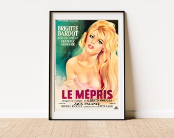 Brigitte Bardot Le Mepris Nouvelle Vague Jean Luc Godard French Movie Poster Printable Digital File Instant Download Restored