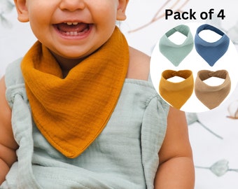 Baby Muslin Bibs Pack of 4 100% Cotton Collar Gift for Baby