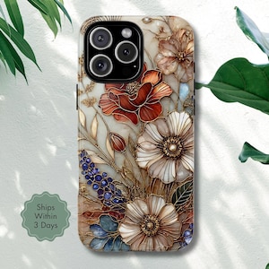 Faux Mother of Pearl Wildflower Phone Case for iPhone Samsung Galaxy Google Pixel, Stained Glass Boho Floral Phone Cover, Phone Gift, F27
