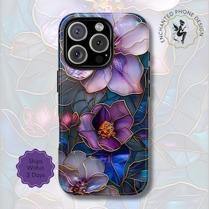 Faux Mother of Pearl Stained Glass Floral Phone Case, Elegant Botanical Design for iPhone Samsung Google Pixel | Artistic Gift for Her | X48
