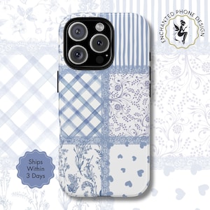 Blushing Blues Lacey Quilt Phone Case, Tough Phone Cover for iPhone Samsung Galaxy Google Pixel, Coquette Phone Sleeve, X111