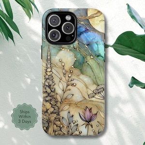 Faux Mother of Pearl Wildflower Phone Case for iPhone Samsung Galaxy Google Pixel, Stained Glass floral Phone Cover, Phone Accessory, F24