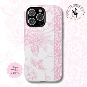 Blushing Pink Floral Lace Tough Phone Case, Coquette Romantic Cover For iPhone Samsung Galaxy Google Pixel, Gift For Her, X109