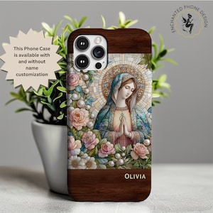 Benutzerdefinierte Jungfrau Maria Perlmutt-Telefonhülle, personalisiertes religiöses Geschenk, einzigartiges kundenspezifisches Geschenk für sie, iPhone Galaxy Pixel Tough Case 517