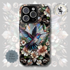 Capa de celular com estampa de beija-flor, design com madrepérola sintética, capa inspirada na natureza para iPhone, Samsung Galaxy, Google Pixel | Presente para ela | X122