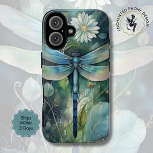 魔法のトンボの携帯電話ケース、デイジーと花の庭園デザイン、iPhone、Samsung、Google Pixel用の気まぐれな自然のカバー | 彼女へのギフト | X77