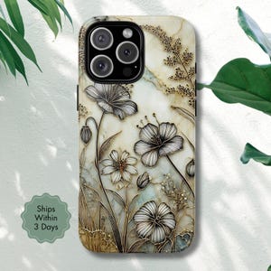 Faux Mother of Pearl Wildflower Phone Case for iPhone Samsung Galaxy Google Pixel, Stained Glass Marble Floral Phone Cover, Phone Gift, F25