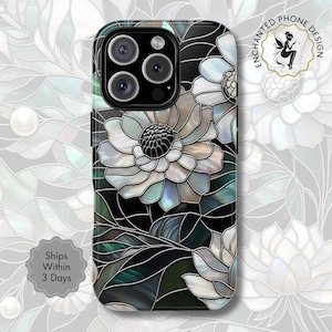 Art Deco Flower Phone Case, Mother of Pearl Effect, Elegant Floral Design for iPhone, Samsung, Google Pixel | Stylish Gift for Her | X147
