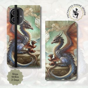 Funda tipo cartera para teléfono con diseño de dragón para mamá y bebé, funda del Año del Dragón, funda con tapa Dragonlover, regalo para iPhone, Samsung Galaxy/X18