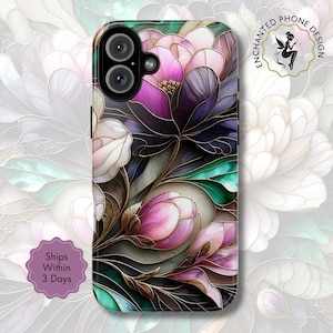 Magnolia Stained Glass Phone Case, Elegant Floral Art Design, Botanical Cover for iPhone, Samsung Galaxy, Google Pixel | Gift for Her | X49