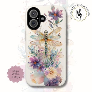 水彩トンボの携帯電話ケース、芸術的な自然からインスピレーションを得たデザイン、iPhone、Samsung、Galaxy、Google Pixel用のエレガントなカバー | 彼女へのギフト | X134