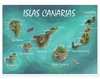 Islas Canarias | Canary Islands Print | Canary Islands Poster | Canary Islands Map | Canary Islands Gift | Available as print, png jpg pdf
