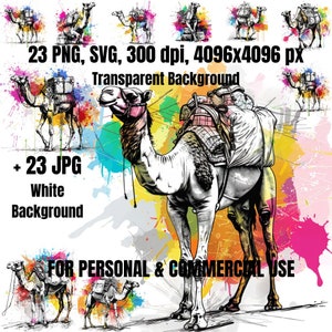 Camel Clipart Bundle | 23 Camel Clipart SVG PNG | Camel Illustrations | Watercolor Camel | Digital Download | Commercial Use | Camel Svg