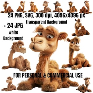 Camel Clipart Bundle | 24 Camel Clipart SVG PNG | Commercial Use | Camel Illustrations | Digital Download | Clipart Pack | Animal Clipart