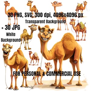 Camel Clipart Bundle | 30 Camel Clipart SVG PNG | Digital Download | Commercial Use | Watercolor Camel Clipart | Clip Art Pack