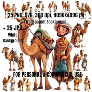 Camel Clipart Bundle | 25 Camel Clipart SVG PNG | Commercial Use | Camel Illustrations | Clipart Pack | Digital Download | Camel Watercolor
