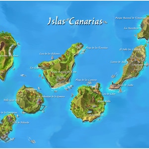 Art mural Îles Canaries | Cadeau d'anniversaire | Affiche Lanzarote | Voyage Îles Canaries | Carte imprimable Espagne | Affiche Gran Canaria