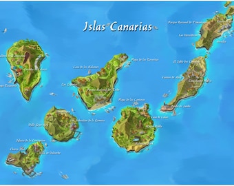 Art mural Îles Canaries | Cadeau d'anniversaire | Affiche Lanzarote | Voyage Îles Canaries | Carte imprimable Espagne | Affiche Gran Canaria