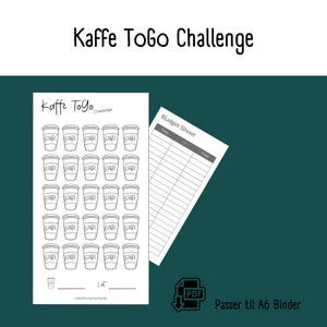 Kaffe Spare Challenge | Printbar Dansk A6 PDF Download til Cash Stuffing | Budget Binder | Digital Opsparing