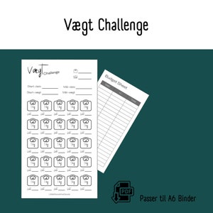 Vægttabe Spare Challenge | Printbar Dansk A6 PDF Download til Cash Stuffing | Budget Binder | Digital Opsparing
