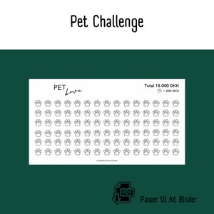 Kæledyr Spare Challenge | Printbar Dansk A6 PDF Download til Cash Stuffing | Budget Binder | Digital Opsparing
