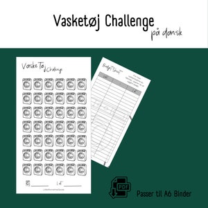 Væsketøj Spare Challenge | Printbar Dansk A6 PDF Download til Cash Stuffing | Budget Binder | Digital Opsparing