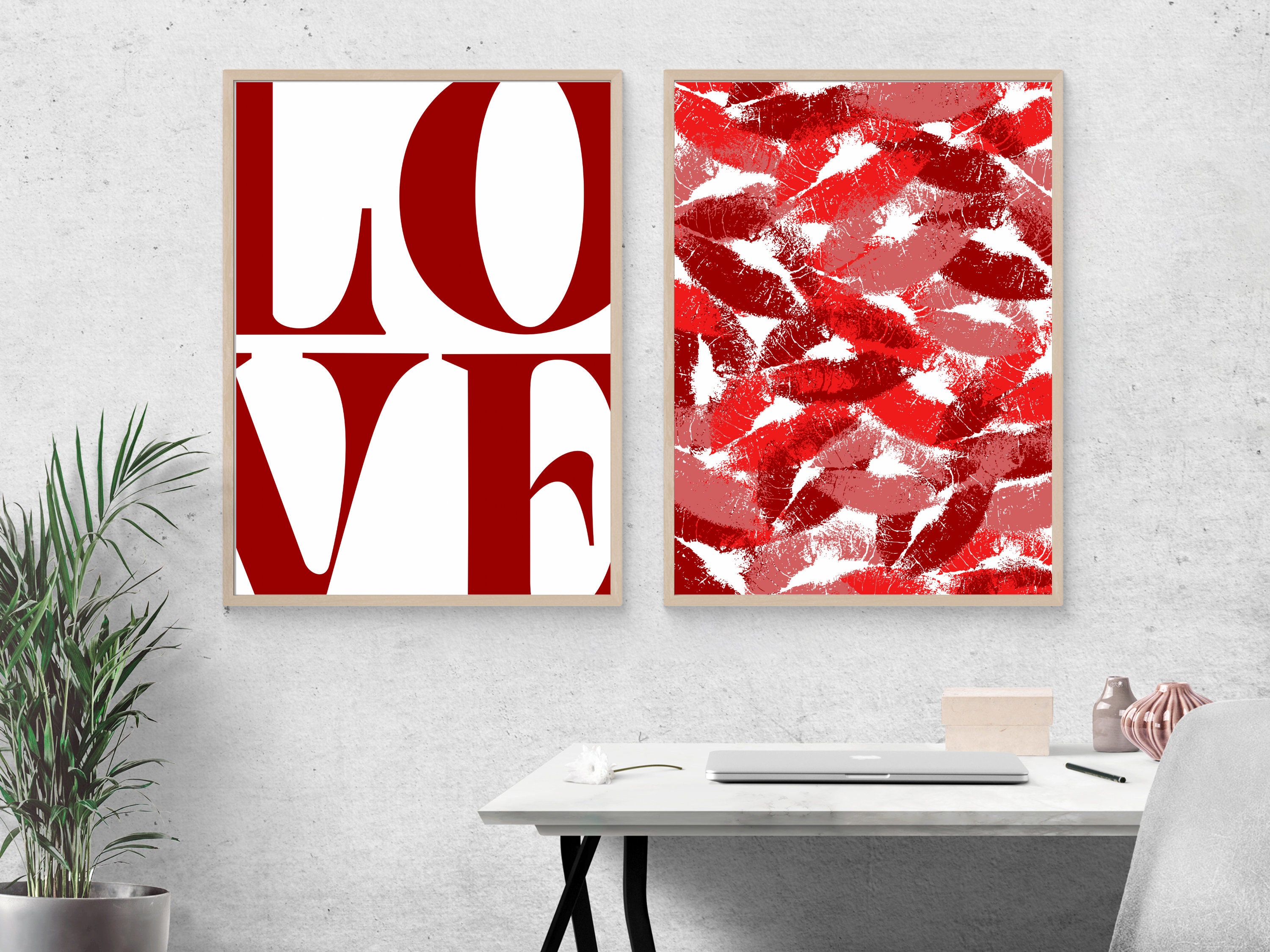 Duo Love Retro Wall Art, Downtown Girl Print, Kisses Wall Art, Coquette ...