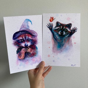 Waschbär Print Niedliches 2er Set Waschbär Poster Kleine Baby Animal Prints Lustige Waschbär Art Waschbär Kunstdrucke Kinderzimmer Dekor 16x20cm
