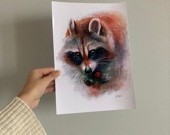 Raccoon Watercolor Painting Raccoon Art Print Wall Art Woodland Prints Watercolor Racoon Wall Art Animal Watercolor Print Raccoon Poster A4