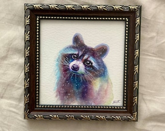 Raccoon Painting Framed Original Watercolor Painting  Raccoon Gift Small Framed Art Animal Illustration 4 by 4 art