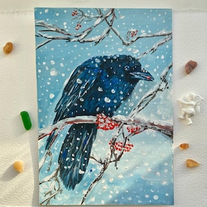 Raven Painting Original Small Bird Painting Raven Art Crow Illustration Crow Art Corvid Wall Decor Crow Gift Signed Watercolor Art