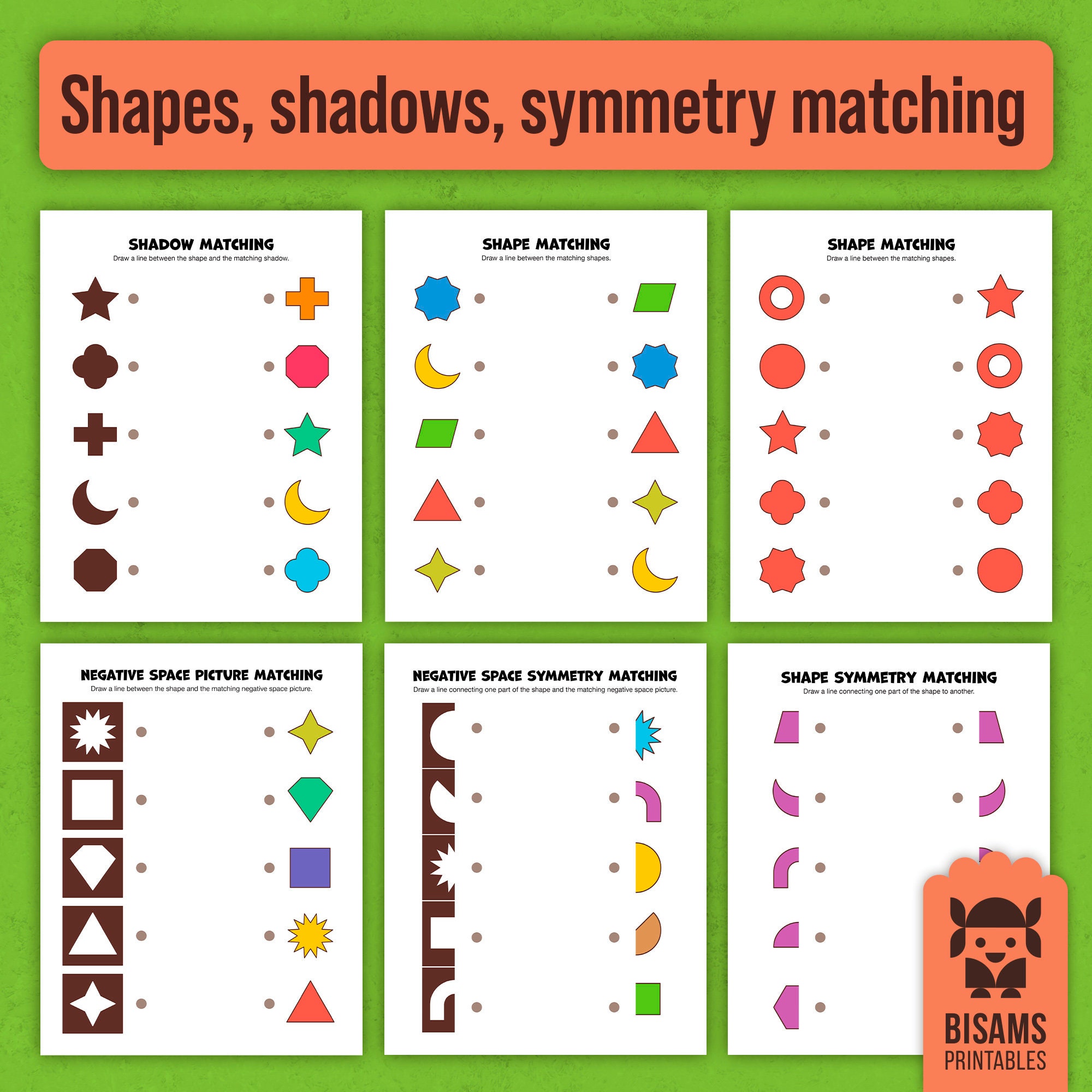 40 Printable 2D Shapes Matching Worksheets, Pictures Match, Shape Sort
