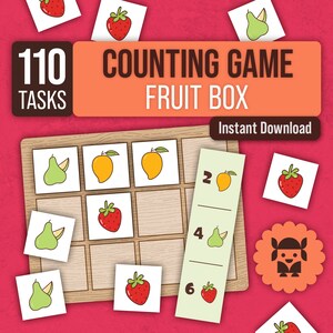 Jeu imprimable de comptage de fruits, Associer des nombres à des quantités, Activités mathématiques, 110 cartes de tâches à compter