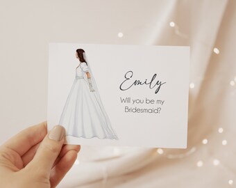 Will You Be My Bridesmaid Card & Envelope Set Personalized | Wedding Dress Fashion Illustration | Bridesmaid Proposal Box | Avenue 241