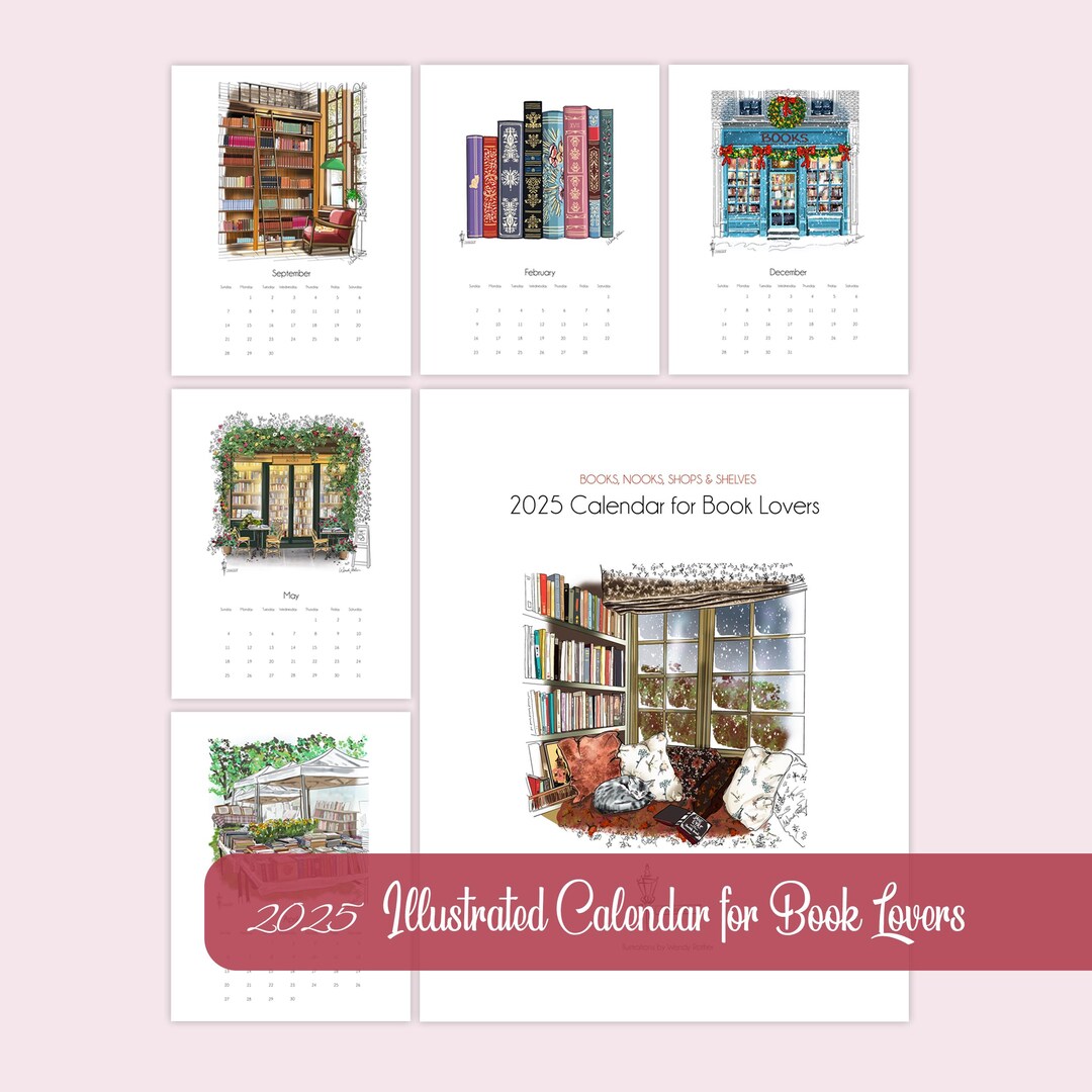 2025 Illustrated Wall Calendar 8 5 X 11 Book Lover Gift Librarian Bibliophile Bookish Gift Il 2stl