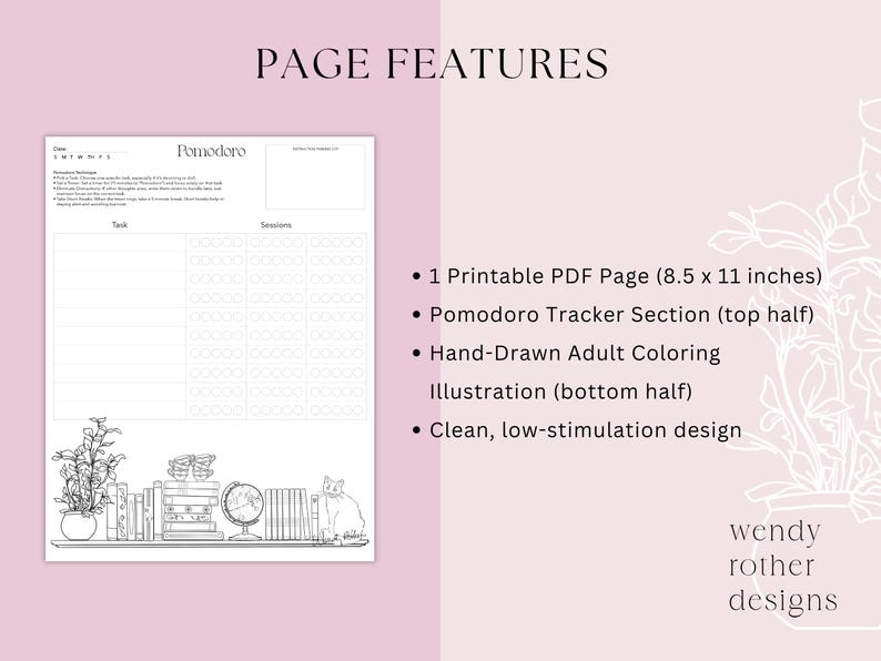 Pomodoro Timer Tracker Printable + Adult Coloring Page | ADHD Focus ...