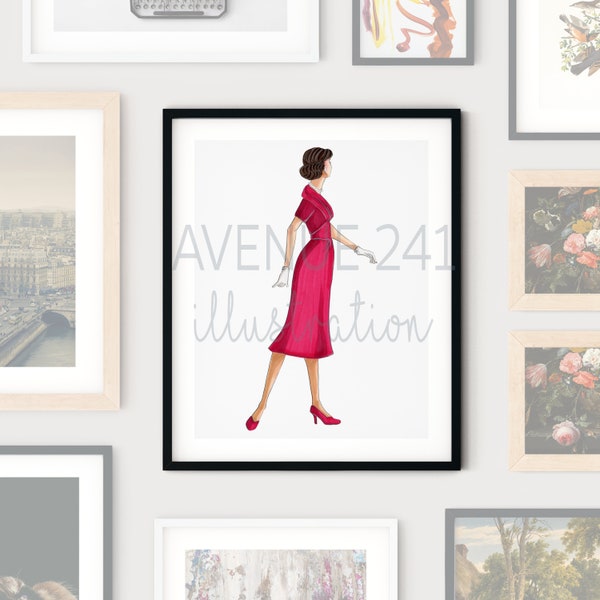 1960s Fashion Illustration Red Dress and Shoes | Gallery Wall Print Fashion Sketch Fashion Art | Avenue 241