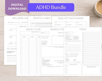 ADHD Planner Printable Bundle | Bill Tracker, Brain Dump, Life Planner (Digital Download)