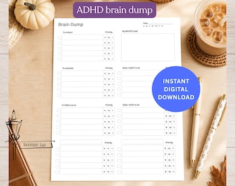 ADHD Brain Dump Page- Low-Stimulation, Clean Design | Digital Download